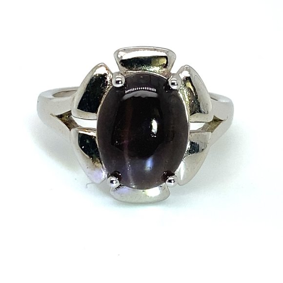 Cats Eye Scapolite 2.87ct Rhodium Finish Silver Rg - Picture 1 of 6